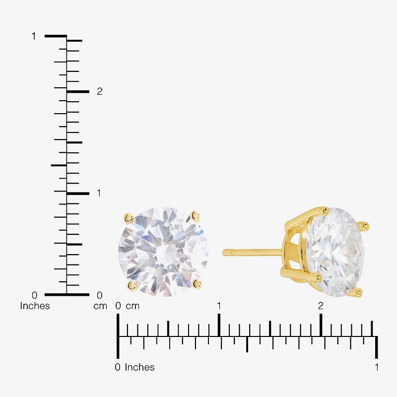 Sparkle Allure Cubic Zirconia 14K Gold Over Brass 9mm Round Stud Earrings