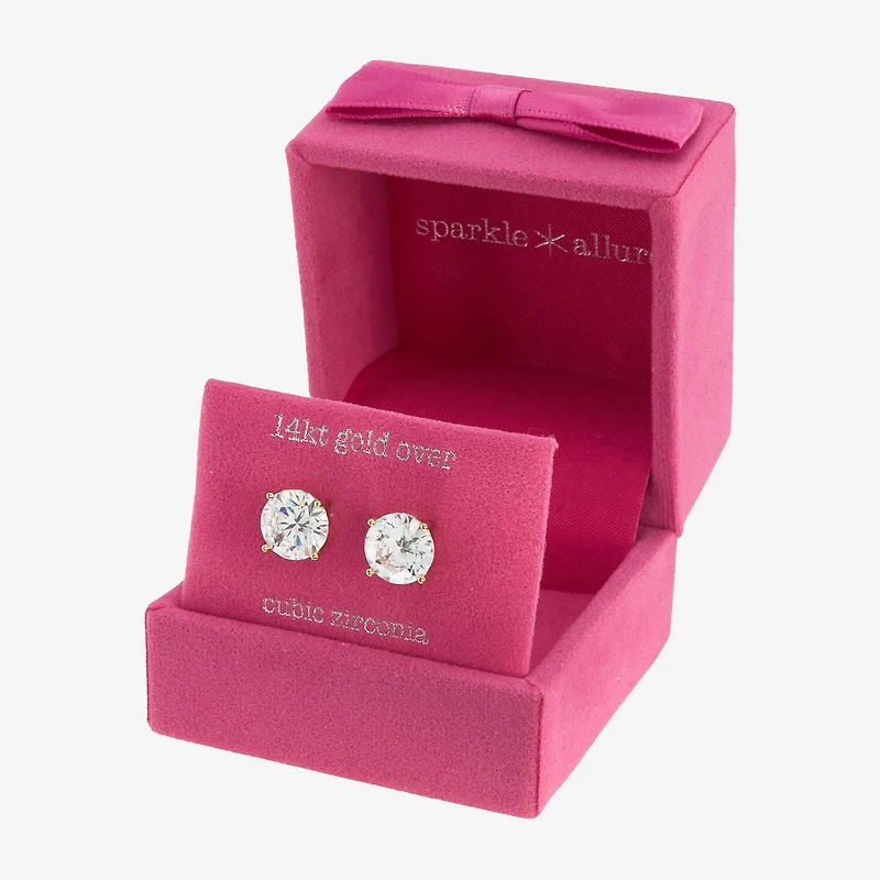Sparkle Allure Cubic Zirconia 14K Gold Over Brass 9mm Round Stud Earrings