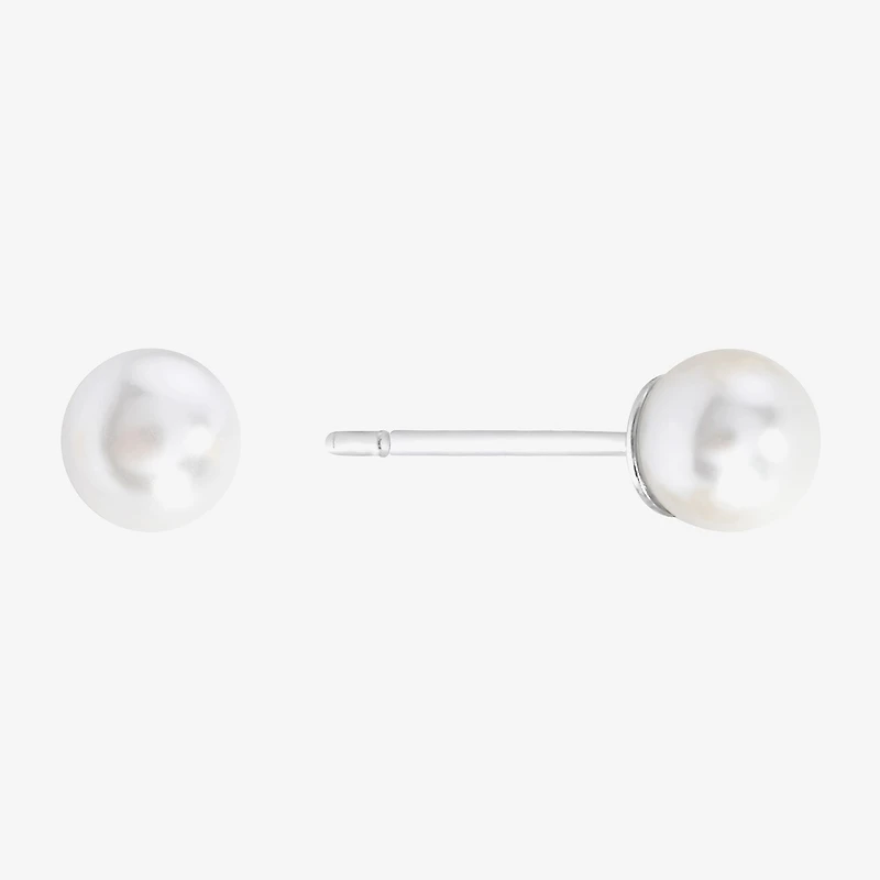 Sparkle Allure White Simulated Pearl 10mm Round Stud Earrings