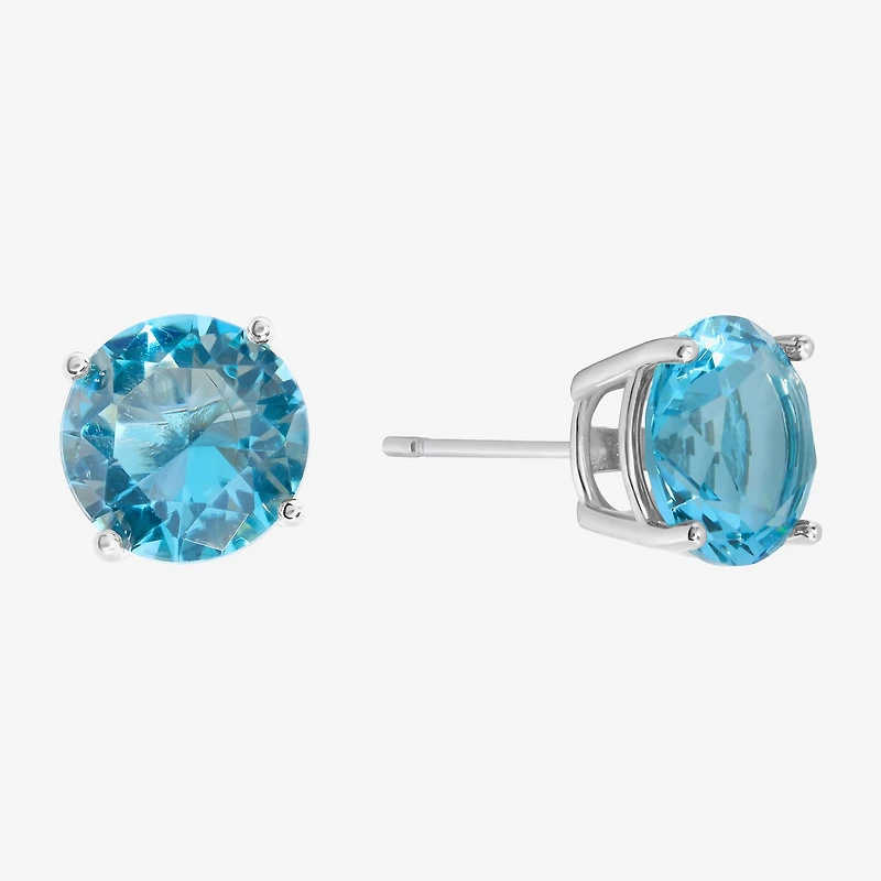 Sparkle Allure Blue Cubic Zirconia 9mm Round Stud Earrings