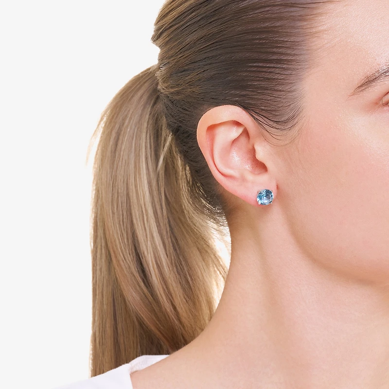Sparkle Allure Blue Cubic Zirconia 9mm Round Stud Earrings