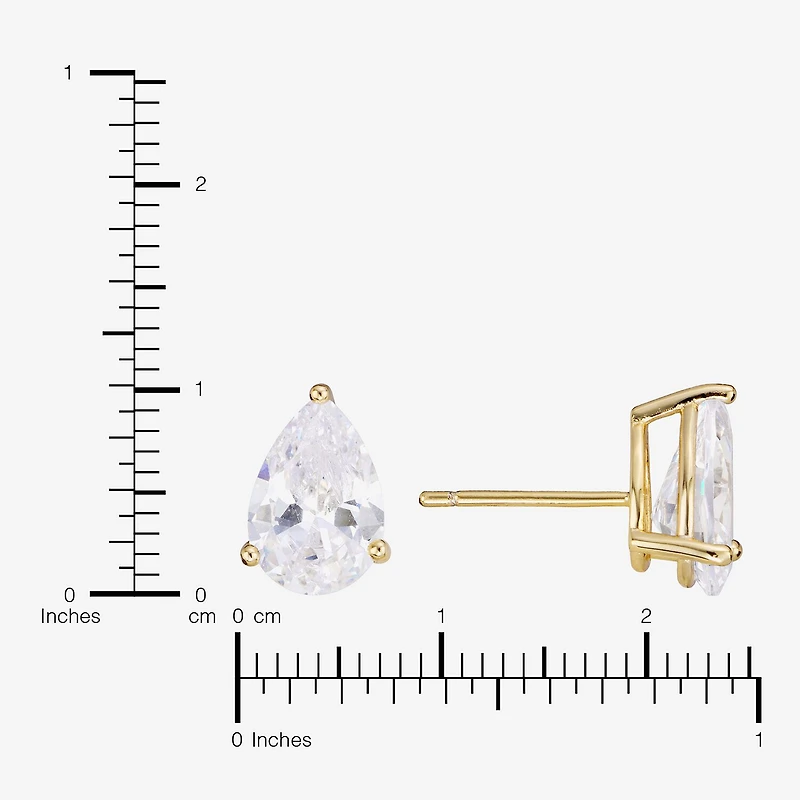 Sparkle Allure Cubic Zirconia 14K Gold Over Brass 10mm Pear Stud Earrings