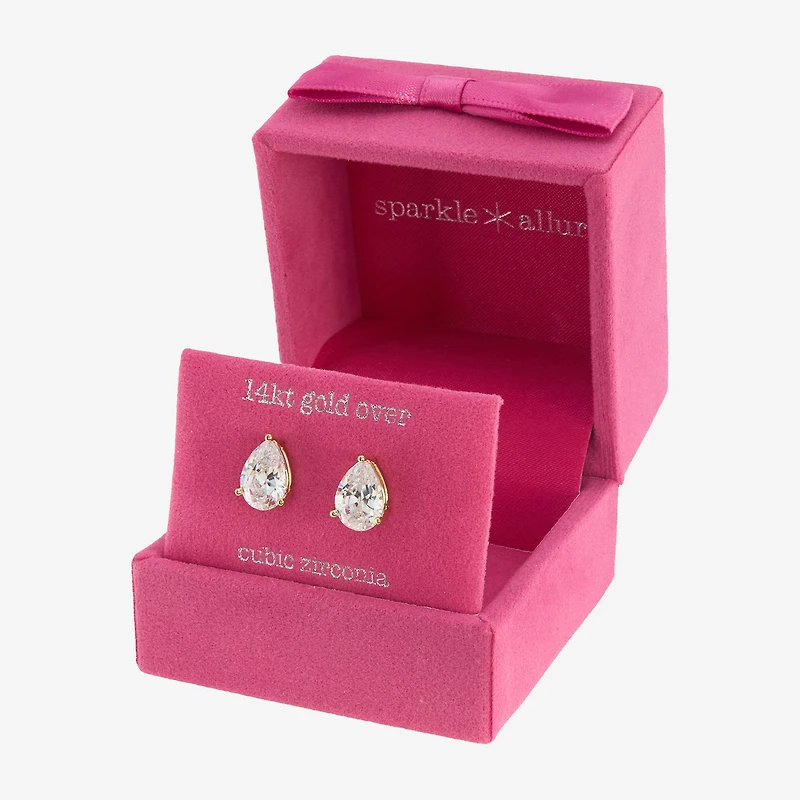 Sparkle Allure Cubic Zirconia 14K Gold Over Brass 10mm Pear Stud Earrings
