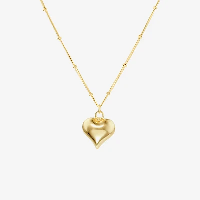 Silver Reflections Womens 14K Gold Over Brass Heart 16 Inch Pendant Necklace