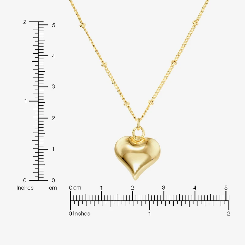 Silver Reflections Womens 14K Gold Over Brass Heart 16 Inch Pendant Necklace