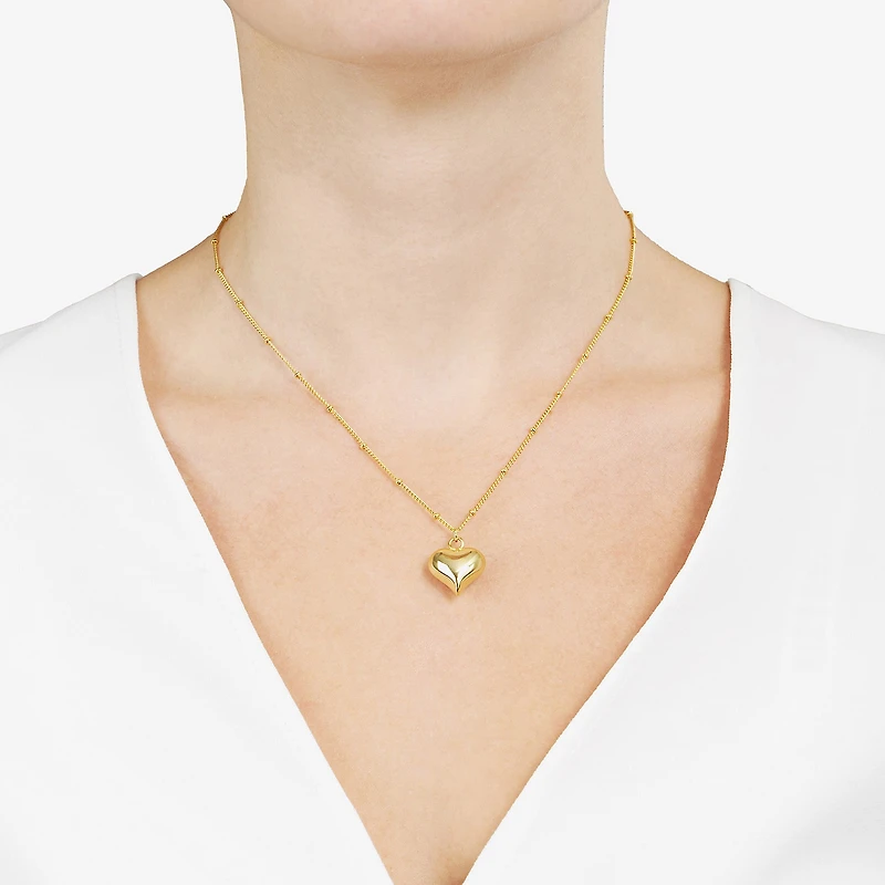 Silver Reflections Womens 14K Gold Over Brass Heart 16 Inch Pendant Necklace