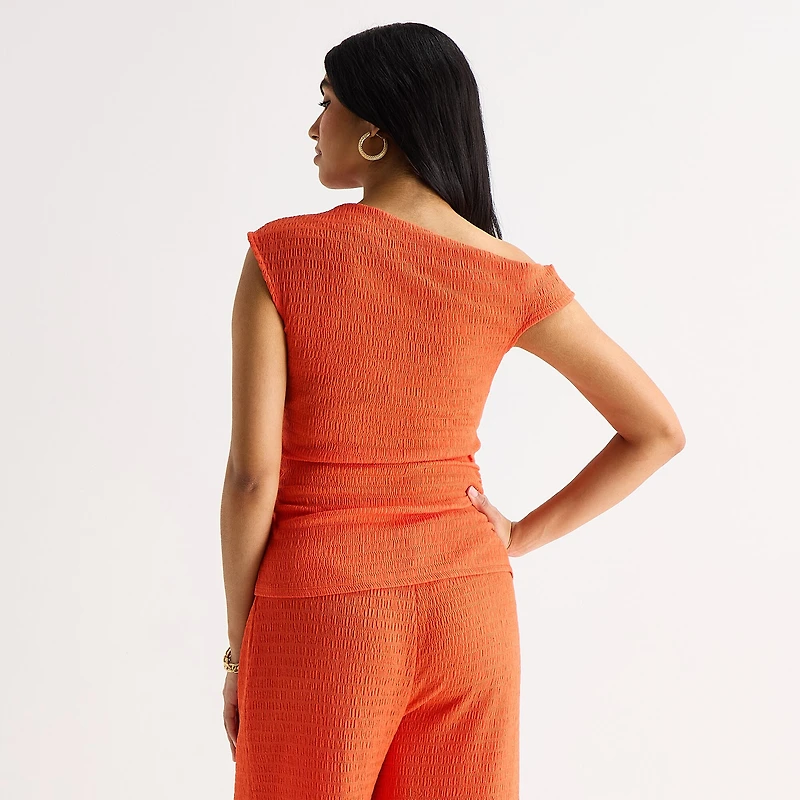 Bold Elements Womens Asymmetrical Neck Short Sleeve Blouse