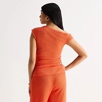 Bold Elements Womens Asymmetrical Neck Short Sleeve Blouse