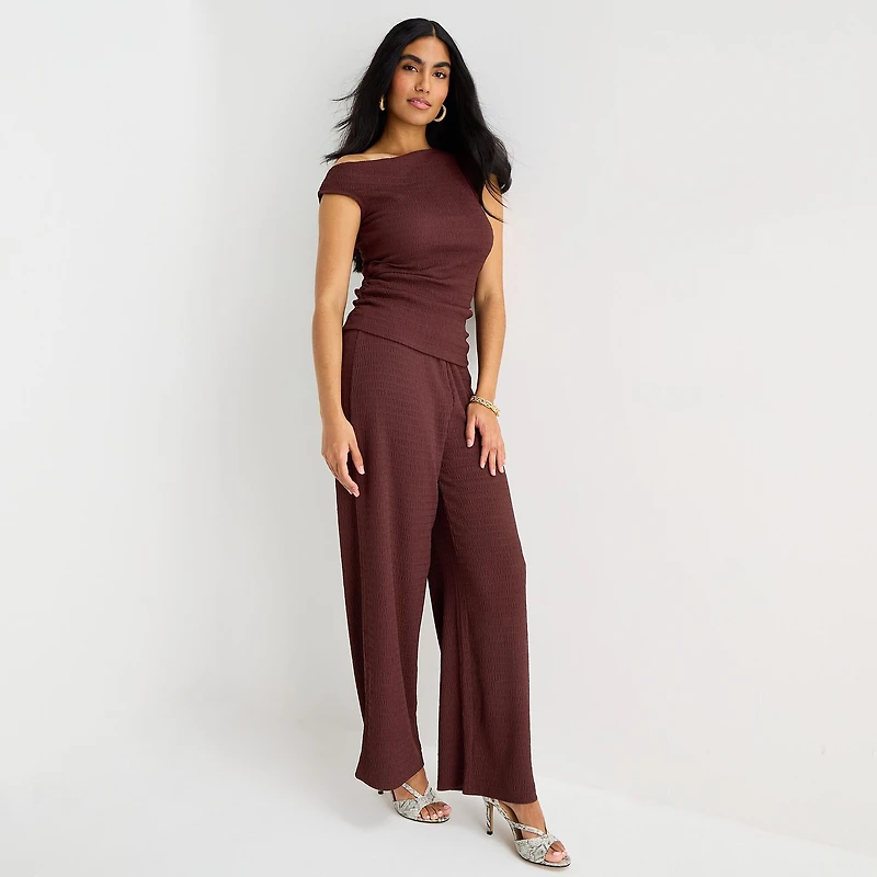 Bold Elements Womens Asymmetrical Neck Short Sleeve Blouse