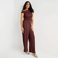 Bold Elements Womens Asymmetrical Neck Short Sleeve Blouse