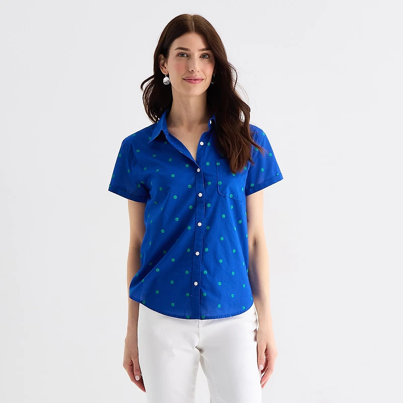 St. John's Bay Womens Short Sleeve Regular Fit Button-Down Shirt