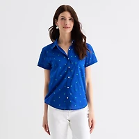 St. John's Bay Womens Short Sleeve Regular Fit Button-Down Shirt