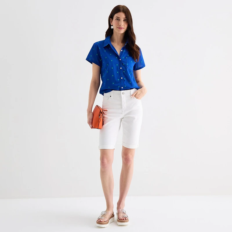 St. John's Bay Womens Short Sleeve Regular Fit Button-Down Shirt