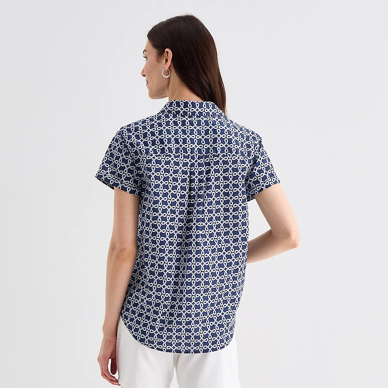 St. John's Bay Womens Easy-on + Easy-off Hidden Access Opening Roll Short Sleeve Regular Fit Button-Down Shirt