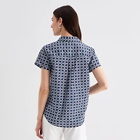 St. John's Bay Womens Easy-on + Easy-off Hidden Access Opening Roll Short Sleeve Regular Fit Button-Down Shirt