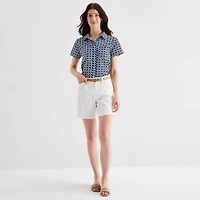 St. John's Bay Womens Easy-on + Easy-off Hidden Access Opening Roll Short Sleeve Regular Fit Button-Down Shirt