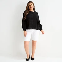 Liz Claiborne Womens Plus Bishop Long Sleeve Regular Fit Button-Down Shirt