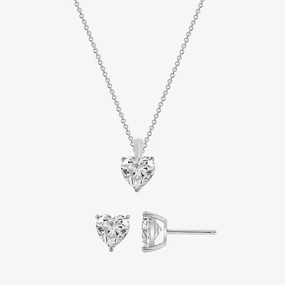 Diamonart Womens Cubic Zirconia Sterling Silver Heart 2-pc. Jewelry Set