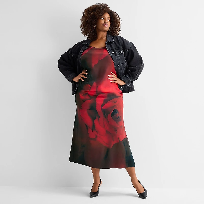 Ashley Graham Womens Satin Slip Dress