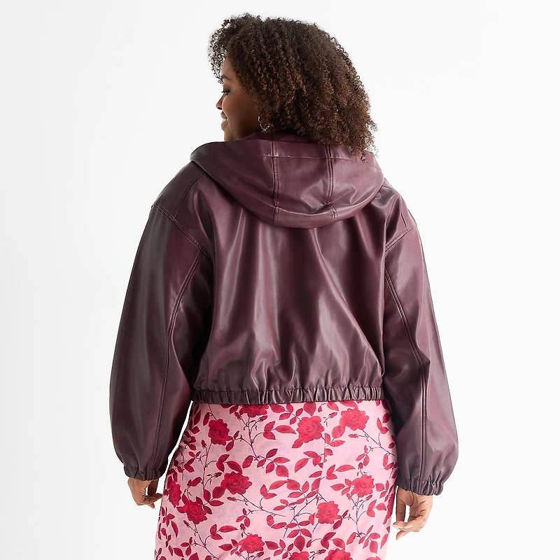 Ashley Graham Womens Plus Cropped Bomber Jacket