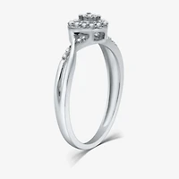 Promise My Love Sterling Silver Womens 1/10 CT. T.W. Natural White Diamond Heart Side Stone Halo Ring