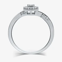 Promise My Love Sterling Silver Womens 1/10 CT. T.W. Natural White Diamond Heart Side Stone Halo Ring