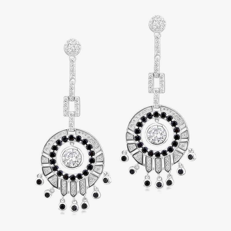 Diamonart Womens Cubic Zirconia Sterling Silver Round Drop Earrings