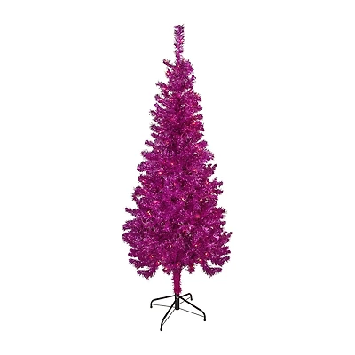 Northlight Pink Artificial Tinsel  Clear Lights 6 Foot Pre-Lit Christmas Tree