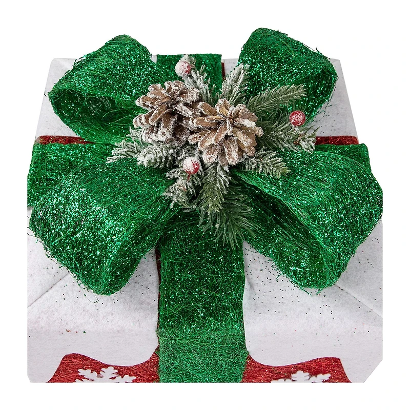 Northlight Set Of 3 Lighted Red With White Snowflakes Gift Boxes Decorations Christmas Yard Art