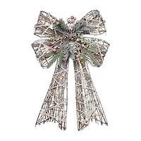 Northlight 23in Led Lighted Frosted Rattan Christmas Bow Decoration Indoor Ribbon
