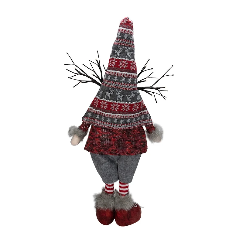 Northlight 30in Red And Gray Nordic Hat Standing Christmas With Led Antlers Christmas Gnome