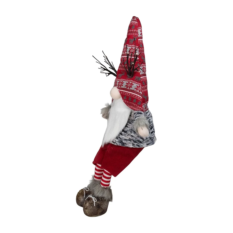 Northlight 30in Red And Gray Fair Isle Sitting Christmas With Led Antlers Christmas Gnome