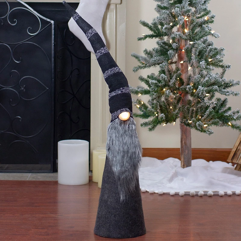 Northlight 37in Led Lighted Black And Gray Knit Christmas Christmas Gnome