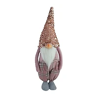 Northlight 24in Pink And Gray Plaid Christmas  With A Rose Gold Hat Christmas Gnome