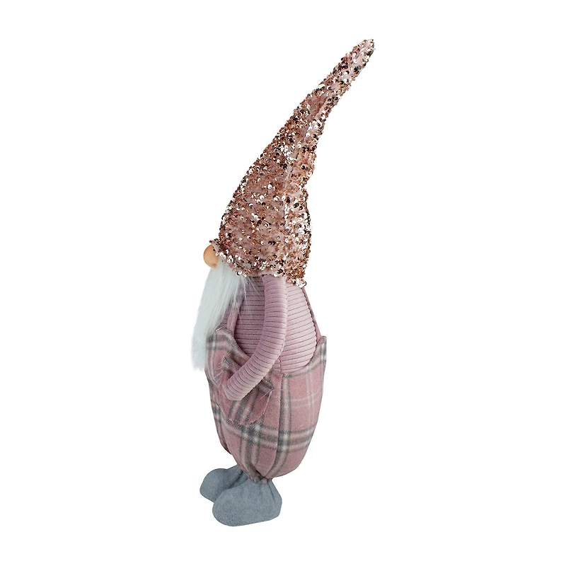 Northlight 24in Pink And Gray Plaid Christmas With A Rose Gold Hat Christmas Gnome