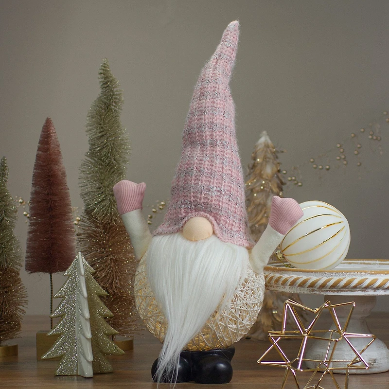 Northlight 19in Pink And White Rattan Christmas  With Warm White Led Lights Christmas Gnome