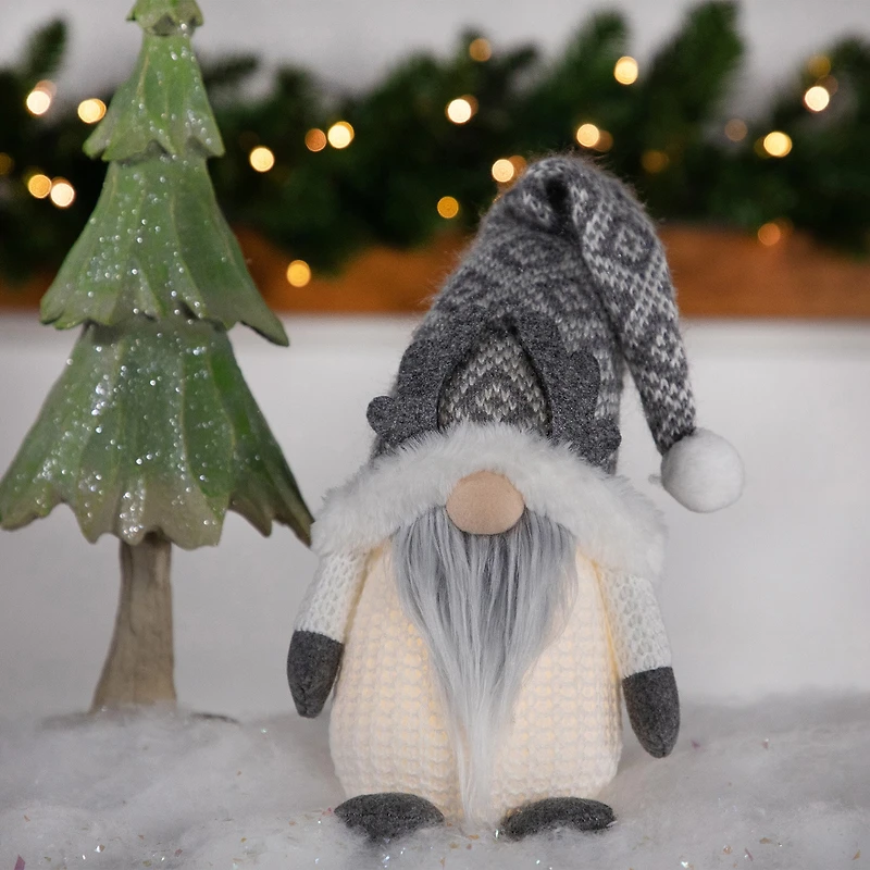 Northlight 9in Lighted Gray And White Christmas  Tabletop Decoration Christmas Gnome