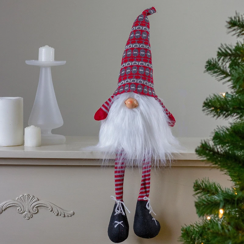 Northlight 23in Red And Gray Striped Christmas Santa With Dangling Legs Christmas Gnome