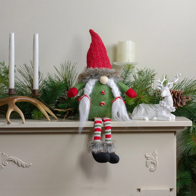Northlight 25in Red  Green  And White Sitting Tabletop Female  Christmas Decoration Christmas Gnome