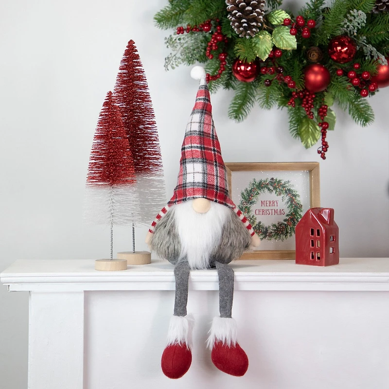 Northlight 20.5in Red Gray And White Plaid Sitting Christmas Decoration Christmas Gnome
