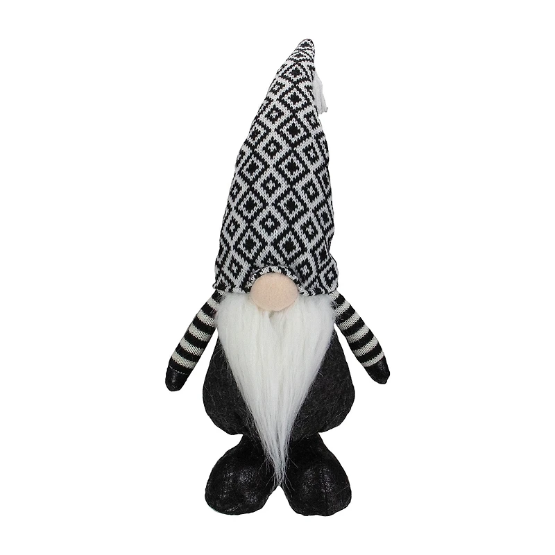 Northlight 17in Black And White Plush Knit Christmas Christmas Gnome