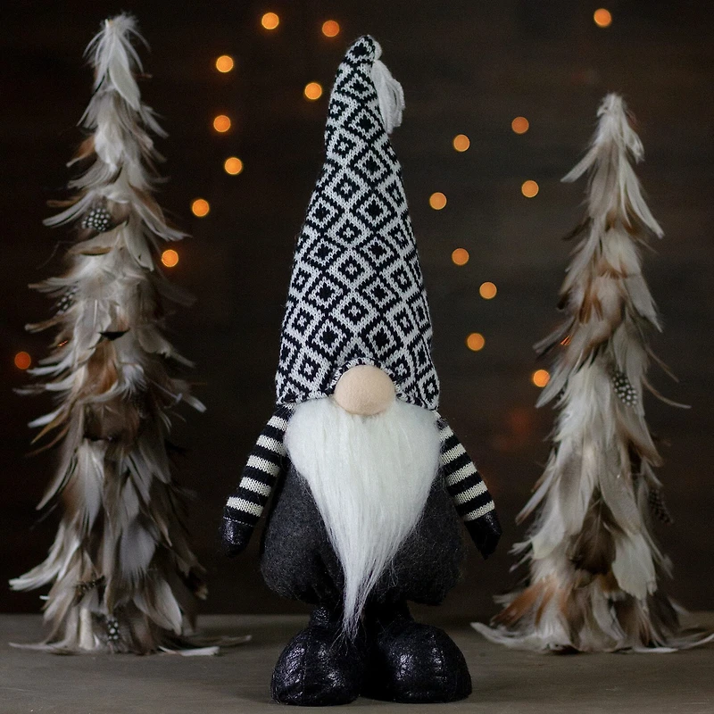 Northlight 17in Black And White Plush Knit Christmas Christmas Gnome
