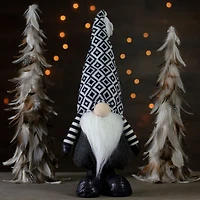 Northlight 17in Black And White Plush Knit  Christmas Christmas Gnome