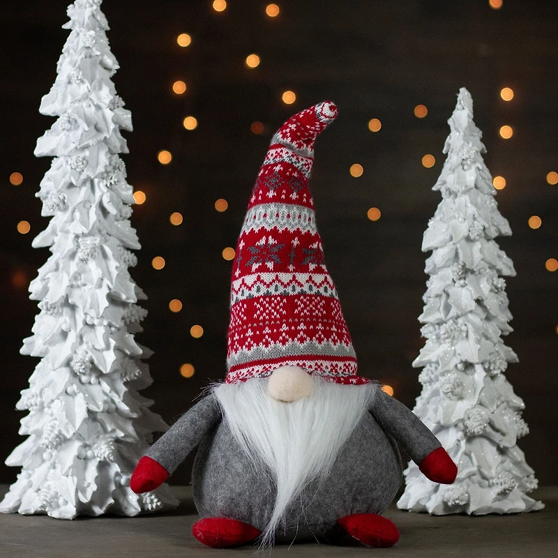 Northlight 17-Inch Red Gray And White Lodge-Style Tabletop Christmas Decoration Christmas Gnome