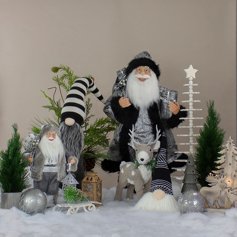 Northlight 12-Inch Black And White Plush Sitting Christmas Tabletop Decoration Christmas Gnome