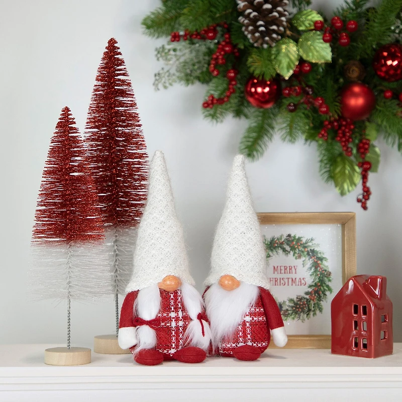 Northlight 9.5in Red And White Plaid Boy  Christmas Decoration Christmas Gnome