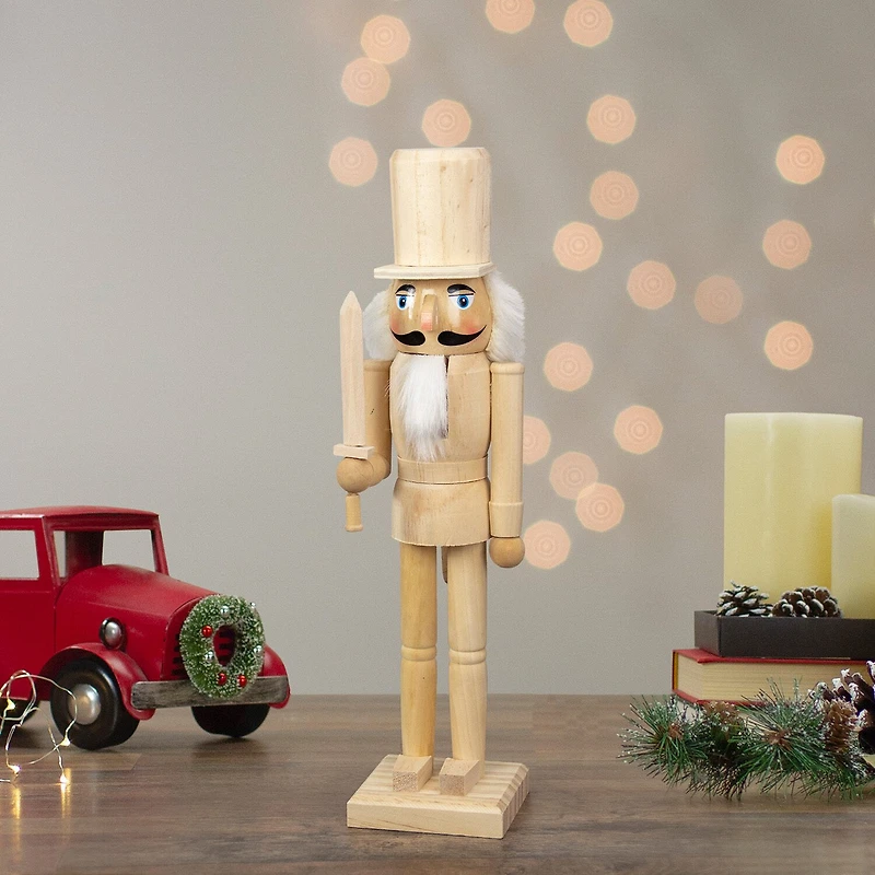 Northlight 15in Unfinished Paintable Wooden With Sword Christmas Nutcracker