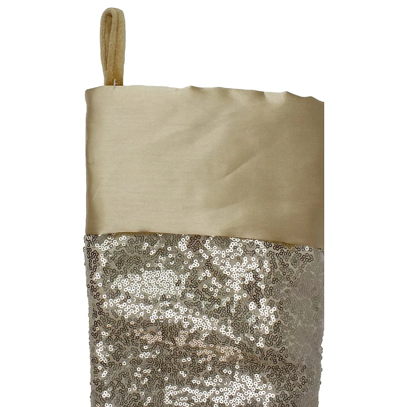 Northlight 22in Golden Metallic Sequined With Satin Cuff Christmas Stocking