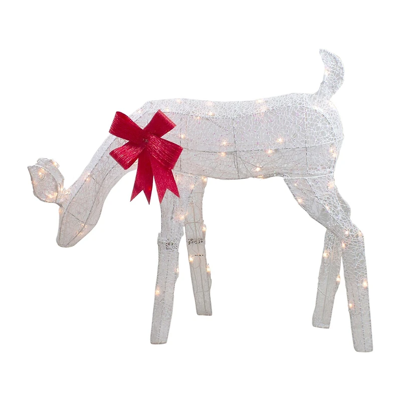 Northlight 37in Lighted White Mesh Feeding Doe Clear Lights Christmas Yard Art