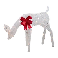 Northlight 37in Lighted White Mesh Feeding Doe  Clear Lights Christmas Yard Art